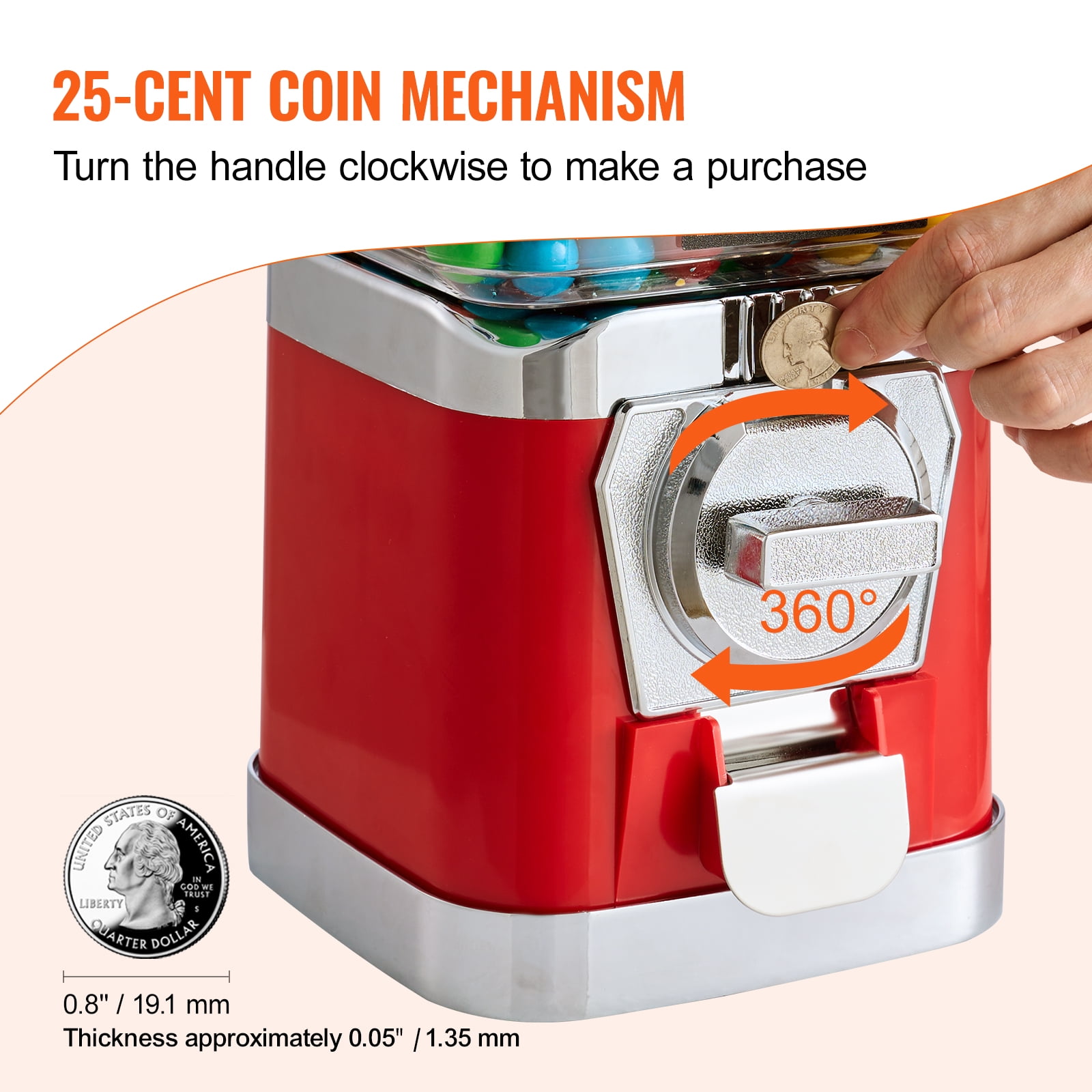 VEVOR Gumball Machine for Kids, 17"H Home Candy Vending Machine, PC Gumball Dispenser, Bubble Gum Machine for Game Stores, Coin Operated Gumball Bank