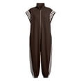 thumbnail image 5 of Jumpsuits for Women Workwear Romper Stripe Zipper Casual Stand Collar Short Sleeve Wide Leg Jumpsuit Loose Elastic Cuffed Jogger One Piece Jumpsuit, 5 of 6