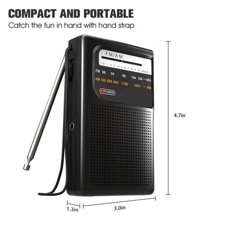 AM FM Radio with Speaker and Earphone Jack, Small Transistor Radio, Battery Operated, Best Mini Radio Antenna Reception for Emergency by MIKA (Best Transistor Radio Reception)