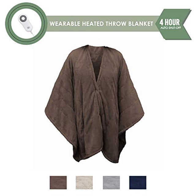 Perfect Fit Serta Heated Snuggler Wrap Throw - with 5 setting controller Chocolate electric-blankets, 50 x 60",