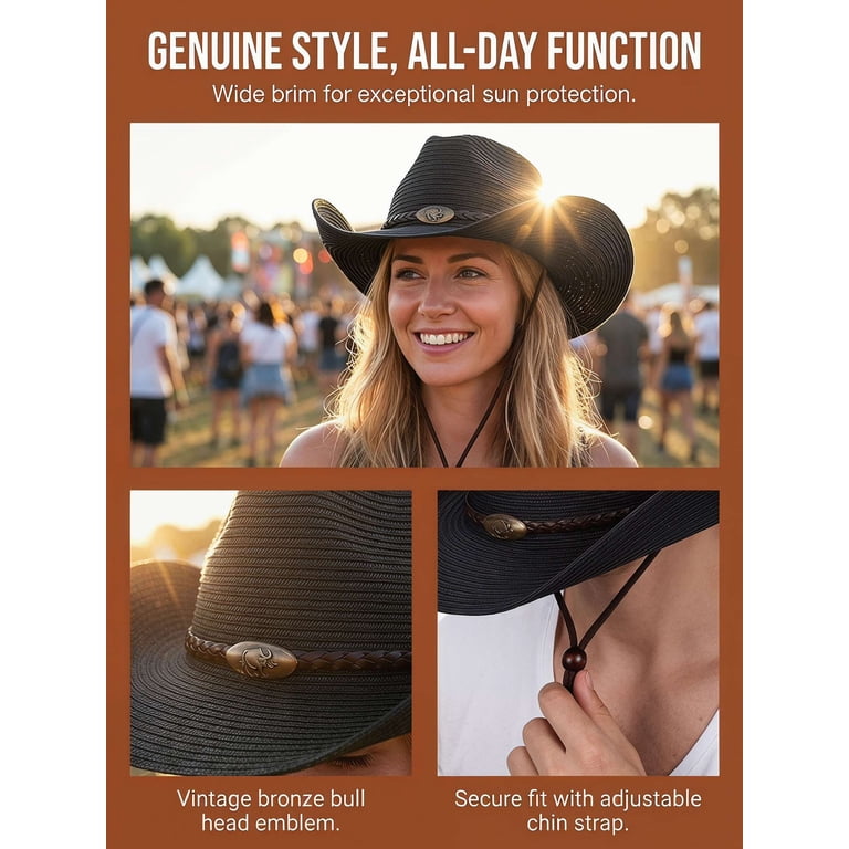 Gustave Straw Cowboy Hat for Women Men Western Cowgirl Sun  display picture 1