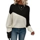 thumbnail image 3 of Suéter Casual de Color Block para Mujer, Cuello Redondo, Larga, Punto Acanalado Negro M, 3 of 8