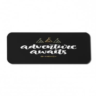 Saying Computer Mouse Pad, Modern Calligraphy with Doodle Tents Tribal Elements Boho Adventure Theme, Rectangle Non-Slip Rubber Mousepad Large, 31" x 12", Pale Orange and White, by Ambesonne