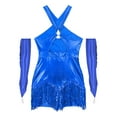 thumbnail image 4 of TSSOE Women Glittery Latin Dance Outfit Sleeveless Tassel Leotard with Gloves  Salsa Ballroom Dance Royal Blue XL, 4 of 5