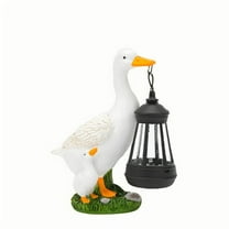 Darzheoy Solar Light Outdoor Statues, Resin Duck with LED Lantern, Waterproof Hanging Animal Figurine with Hook for Yard Garden Wall Balcony Decoration
