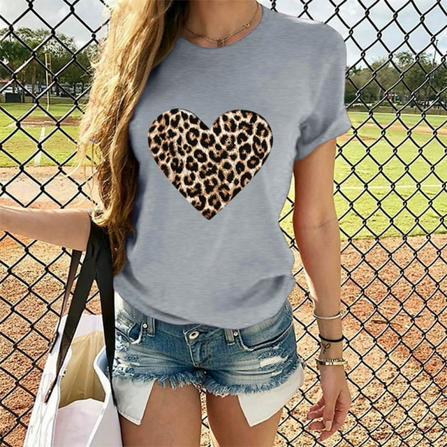 DPTALR T-shirt Blouse à Manches Courtes à Col Rond Imprimé pour Femmes Hauts Amples
