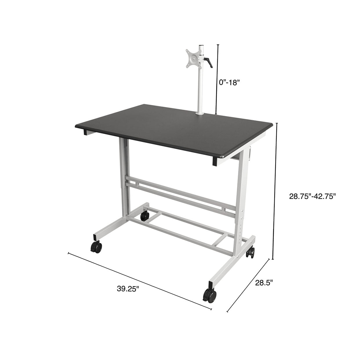 Stand Up Desk Store Rolling Adjustable Height Mobile Standing Desk with Monitor Mount (Silver Frame/Matte Black Top, 40" Wide)