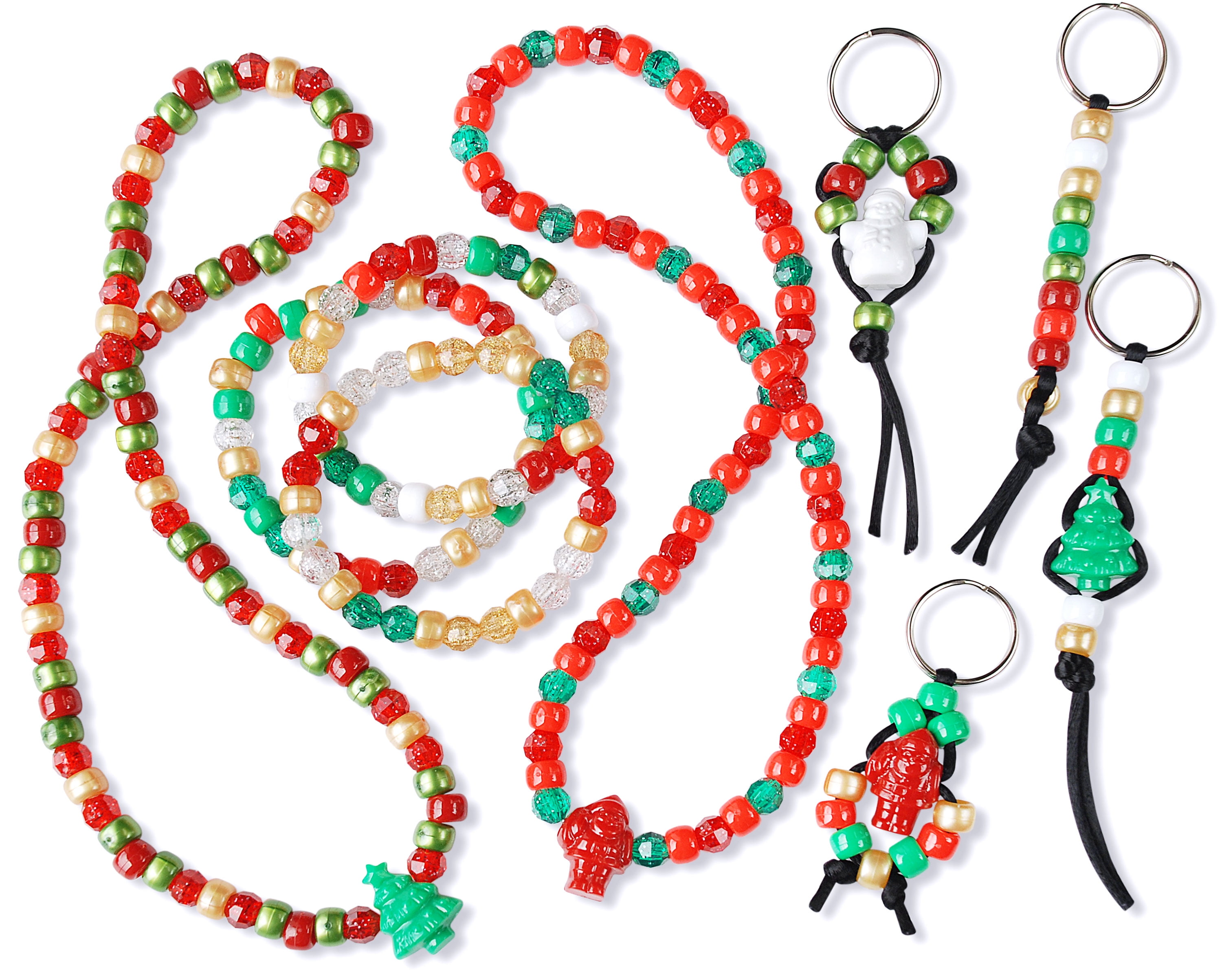 The Beadery Christmas Festive Beaded Buddies, 6 Beaded Backpack Buddies, Plastic Beads, Craft Kit