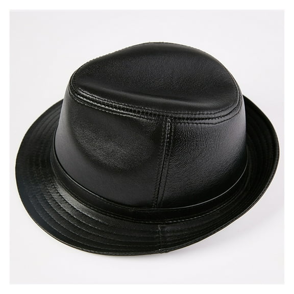 Men Fedora Hat Real Leather Dark Brown Jazz Hat Male Autumn Winter Men's Flat Top Cap ,Classic Design
