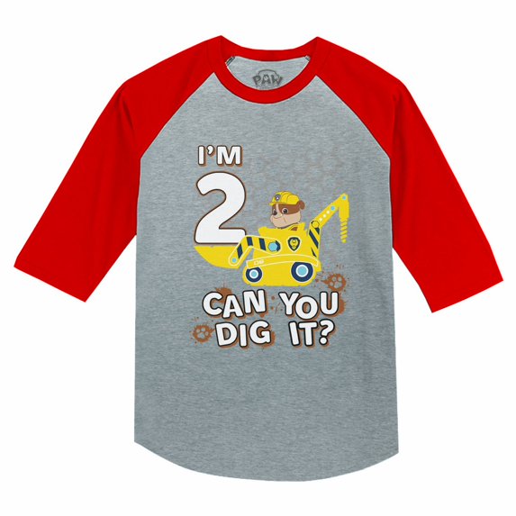 Tstars Boys Unisex 2nd Birthday Gift Birthday Gift for 2 Year Old Paw Patrol Rubble 2nd Birthday Tractor Birthday Shirts for Baby Boy Birthday Party B Day 3-4 Sleeve Baseball Jersey Toddler Shirt