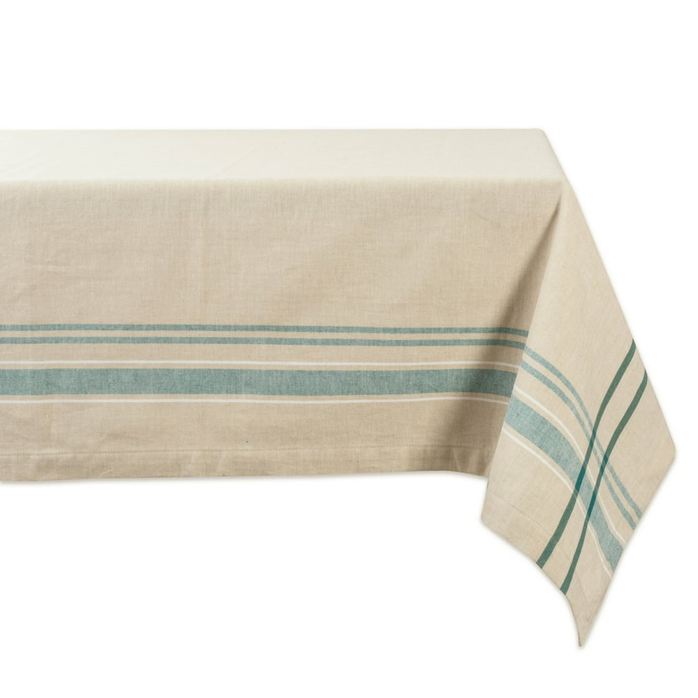 DII Teal French Stripe Tablecloth, 60x104", 100 Cotton