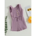 thumbnail image 3 of Wassery Infant Baby Girl Summer Clothes Sleeveless Solid Color Ribbed Jumpsuit 6M 12M 18M 24M 3T 4T Toddler Casual Overall Shorts, 3 of 8