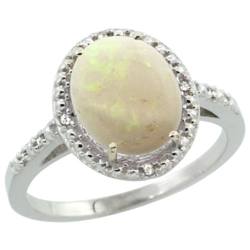 Sterling Silver Diamond Natural Opal Ring Oval 10x8mm, 1 2 inch wide, sizes 5-10 by WorldJewels