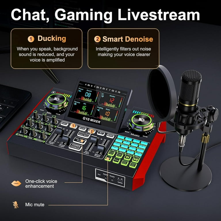 Tenlamp Podcast Microphone Kit BM800-G10 with Live Sound Card