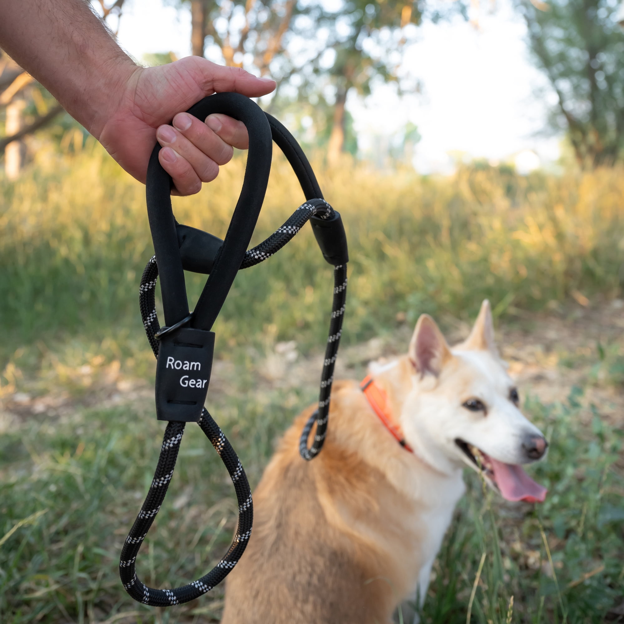 Roam Gear 6 Foot Dog Leash, Nylon, Reflective, Heavy Duty, Padded Handles, Lockable Carabiner, Black