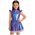 thumbnail image 5 of Raenseen Kids Girls 2pcs Alien Dress Up Outerspace Robot Outfit Flying Sleeve Twirl Swing Dresses Colorful Silver 6, 5 of 7