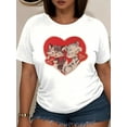 thumbnail image 1 of T-Shirt Imprimé Cœur de Chat pour la Saint-Valentin pour Femmes, Col Rond Décontracté Manches Courtes, Polyester 95 % Spandex 5 %, Tissu Tricoté, Longueur Régulière, Toutes Saisons pour Adultes, Hommes, Femmes, Adolescents, Adolescents, 1 of 6
