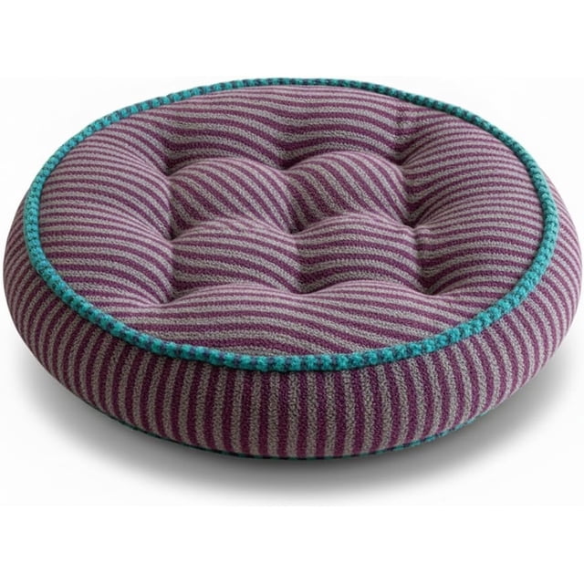 Grand Pouf Rond de 22 Pouces, Coussin de Sol Capitonné Extra Épais avec Bordure Décorative, Coussin Rayé en Peluche Courte de Qualité Supérieure pour Yoga, Coin Lecture et Balcon, Coton PP à Haute Résilience (Violet, 1 Pce)