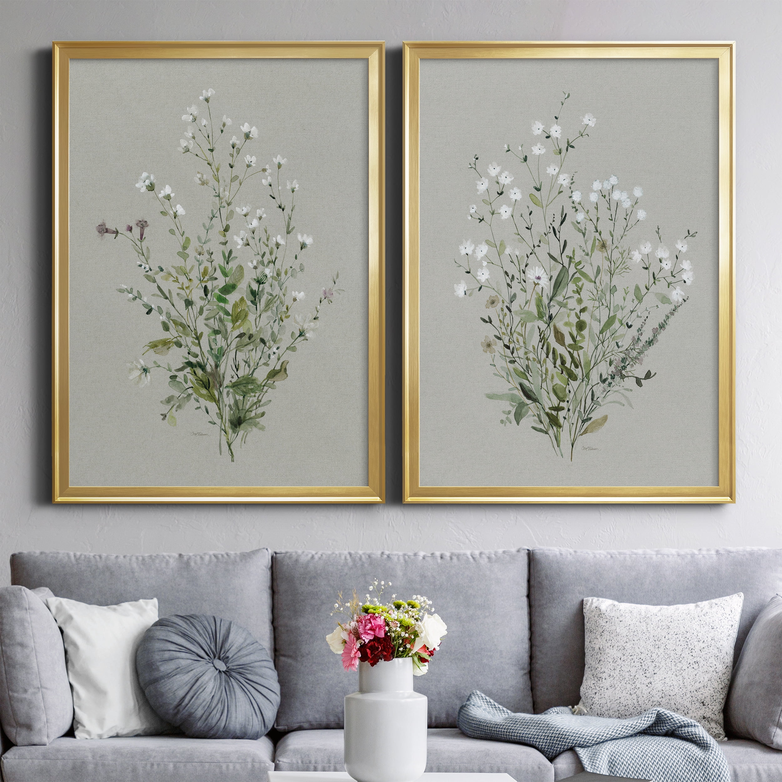 2 Piece Set Bouquet of Grace I Premium Framed Canvas - Ready to Hang - 26.5 x 36.5 Each - Gold Frame