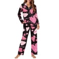 thumbnail image 3 of Renewold Thermal Pink Heart Print Pajama Top Pants Set of 2 Valentine's Day Button Down Nightwear for Spring Fall Winter Women Casual Home Daily Wear Clothing Size M, 3 of 6