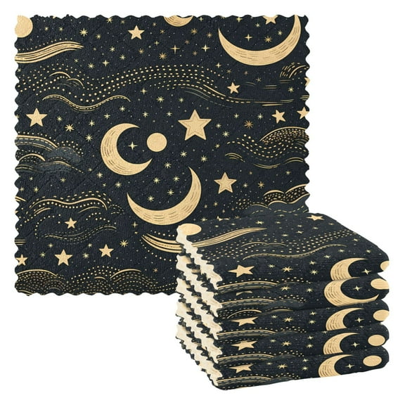 6 Packs Crescent Moon and Star Kitchen Dish Towels Soft Absorbent Dish Cloths 11"x11"