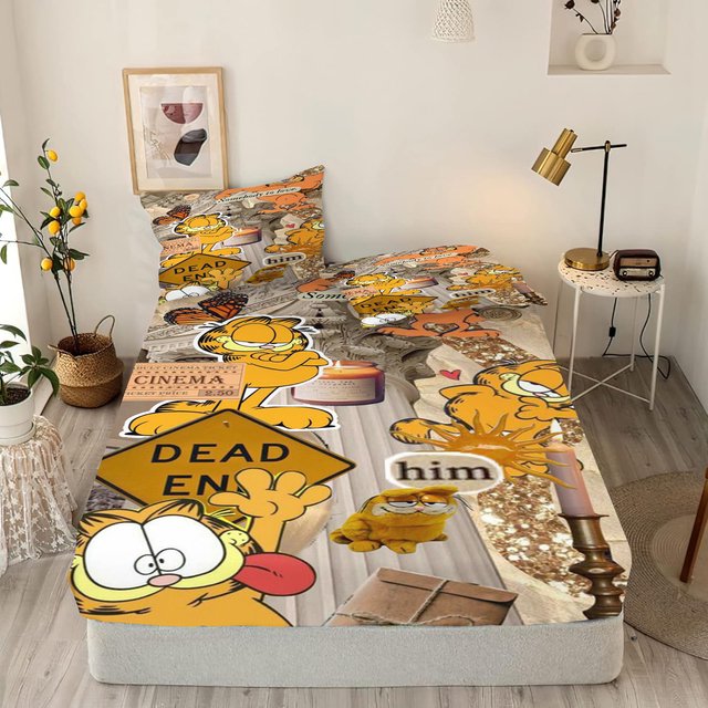 Garfield Drap-Housse Chat Enfants Draps en Polyester Couverture Dessin Animé Élastique Mignon Rêve Impression Numérique Literie
