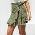 thumbnail image 4 of BKQCNKM Skirts for Women Mini Skirt Fashion Women Solid Ruffles Bandage Lace Up Short Skirt A-line Pleated Army Green Skirt, Army Green XL, 4 of 9