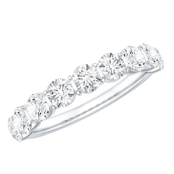 Rosec Jewels 1.75 CT Round Cut Moissanite Half Eternity Ring in Bar Setting, 925 Sterling Silver, US 4.00