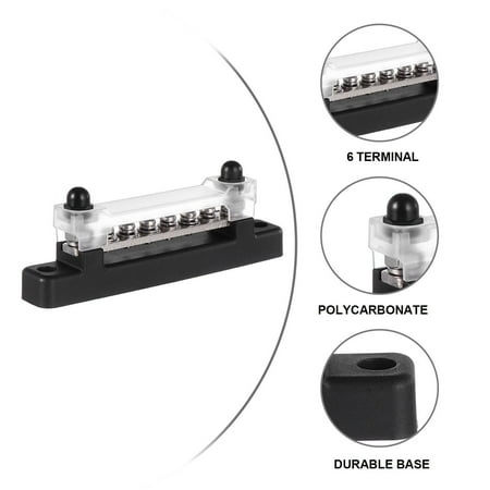 

Terminal Bus Bar 1pc 6 Terminal Bus Bar With Transparent Cover 150A Power Distribution for Car