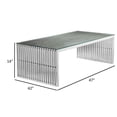thumbnail image 5 of Benjara Meza 47 Inch Coffee Table, Glass Top, Waterfall Slatted Panel Frame, Silver, 5 of 5