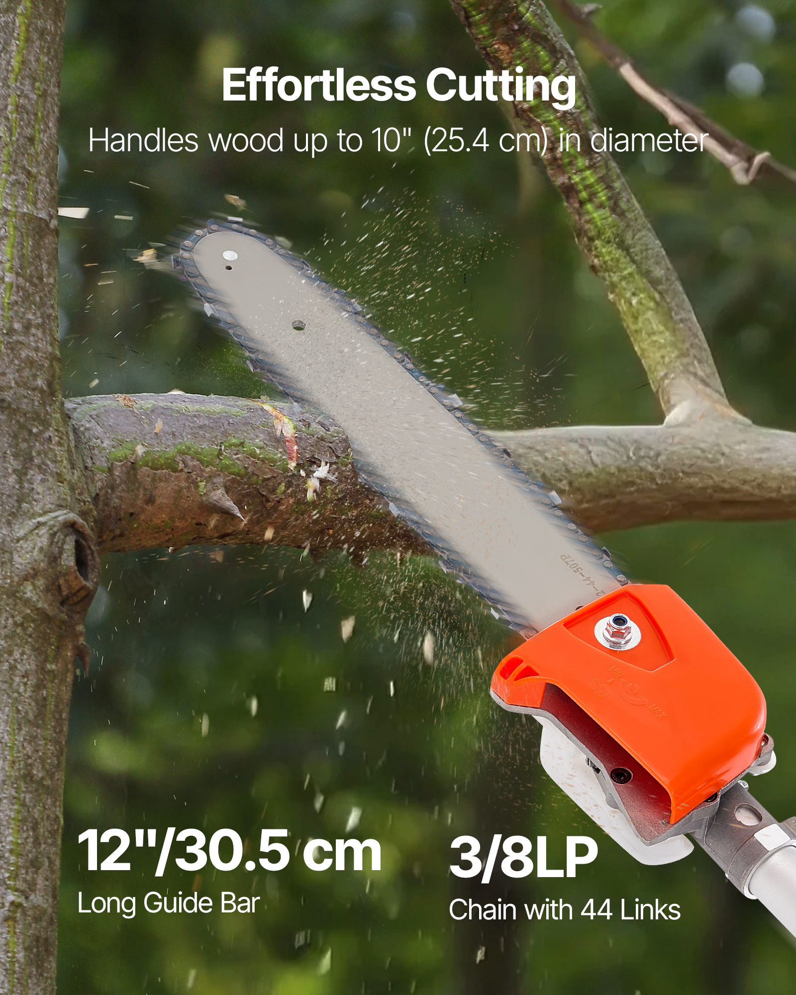 VEVOR Gas Pole Saw, 25CC 2 Stroke Gas Powered Pole Saws with 12 in Cutting Bar, Cordless Tree Trimmer with 23 fl.oz Fuel Tank, 7 to 12 ft Extendable, Powerful Chainsaw for Tree Trimming Pruning