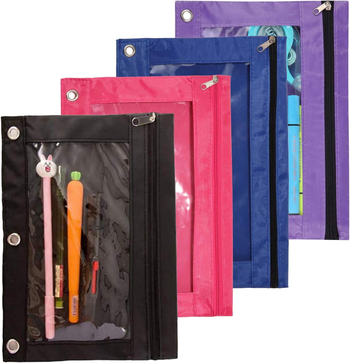 YoeeJob 2 Pack Clear Pencil Pouches For 3-Ring Binder - Zipper Case With 2 Pockets For School Supplies