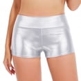 thumbnail image 2 of Avrnliq Womens High Waisted Metallic Wet Look Booty Shorts Shiny Stretch Dance Shorts for Rave Festival Party Clubwear Cosplay White,Size 2XL, 2 of 6