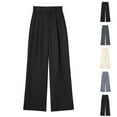thumbnail image 5 of Womens Pleated High Waist Casual Trousers Straight Suit Trousers Loose Comfort BlackStriped M YIWEI, 5 of 11