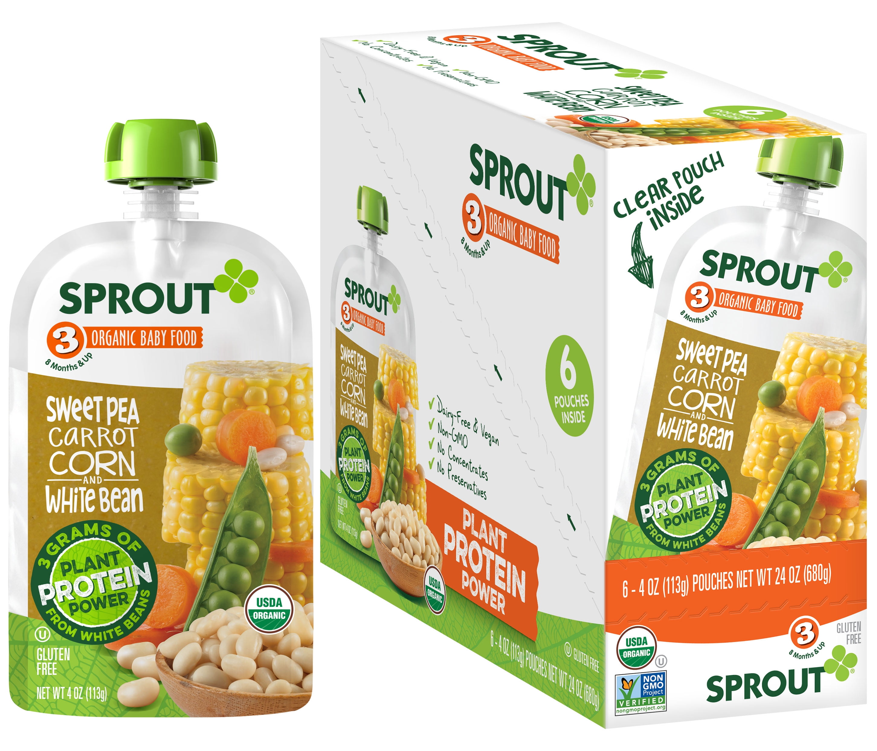 Sprout Organic Baby Food, Stage 3 Pouches, Sweet Pea Carrot Corn and
