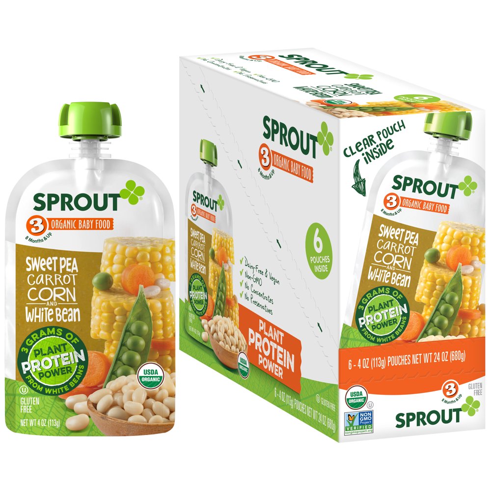 Sprout Organic Baby Food, Stage 3 Pouches, Sweet Pea