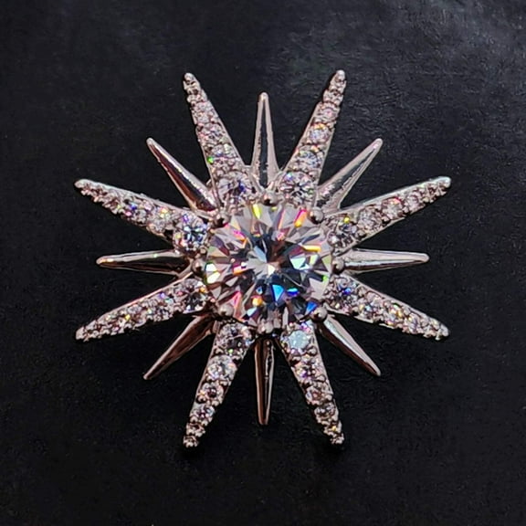 Sparkles Cubic Zircon North Star Pin Brooch Sunburst Jewelry
