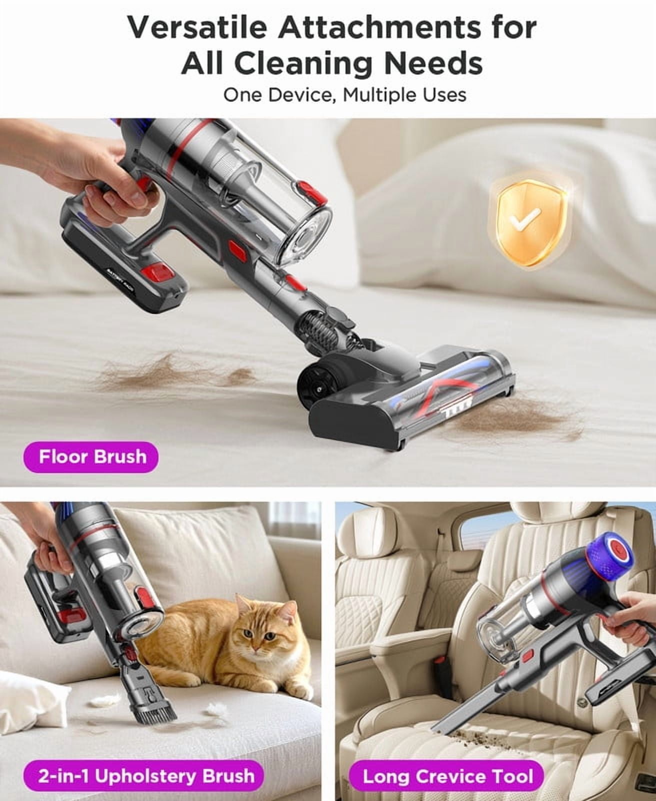 Hosaud Cordless Stick Vacuum Cleaner - 45000pa 550W 55mins 2600mAh Battery Lightweight Vacuum for Carpet Home Pet Hair Hard Floor