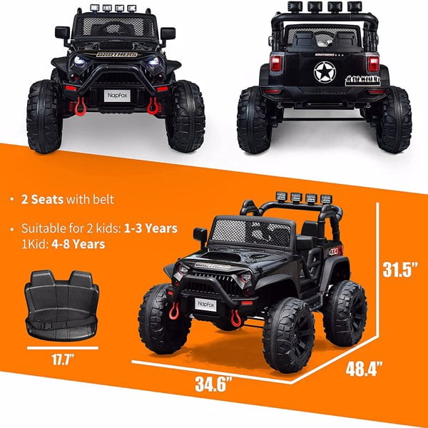48.4" Large Ride On Car for Kids with 2 Seats, Remote Control, 14" Large Suspension Wheels, LED Lights, Music, Bluetooth for Boys & Girl, Black
