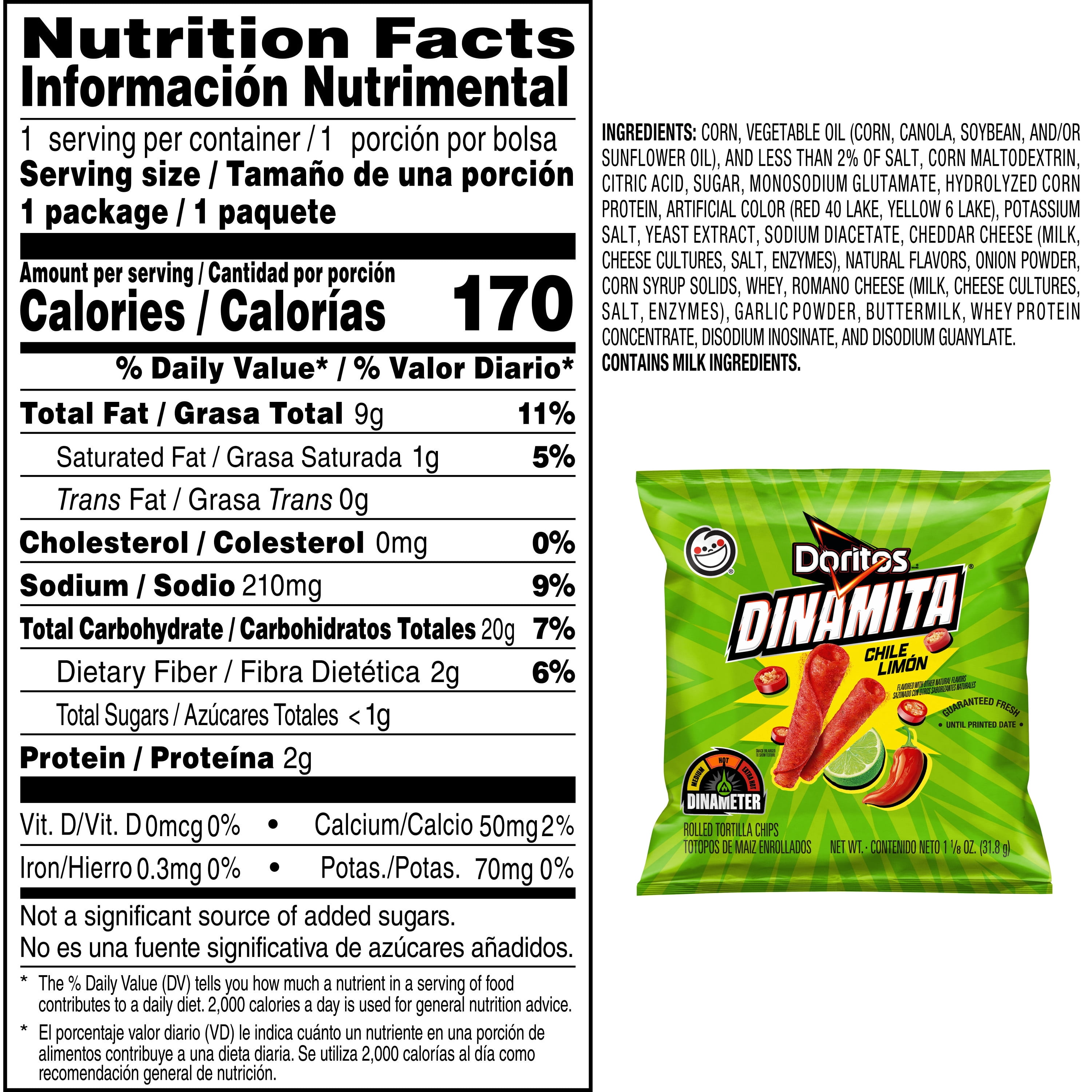Doritos Dinamita Chile Limon Rolled Flavored Tortilla Chips, 40 Pack
