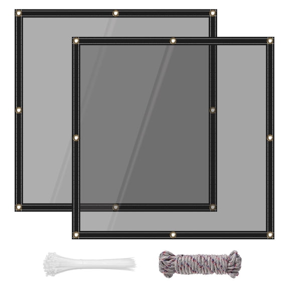 TOPCHANCES 2 Pcs Black Semi-Transparent PVC Tarpaulin - Heavy Duty Waterproof Black Clear Tarp Cover with Grommets for Outdoor Patio, Garden, Greenhouse Plant Cover, 39 x 39 in