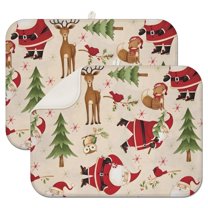 Beige Christmas Santa and Animal Pattern Dish Drying Mat for Kitchen 1 Pack, Ultra Absorbent Microfiber Dishes Drainer Mats,18x24in(46x61cm)