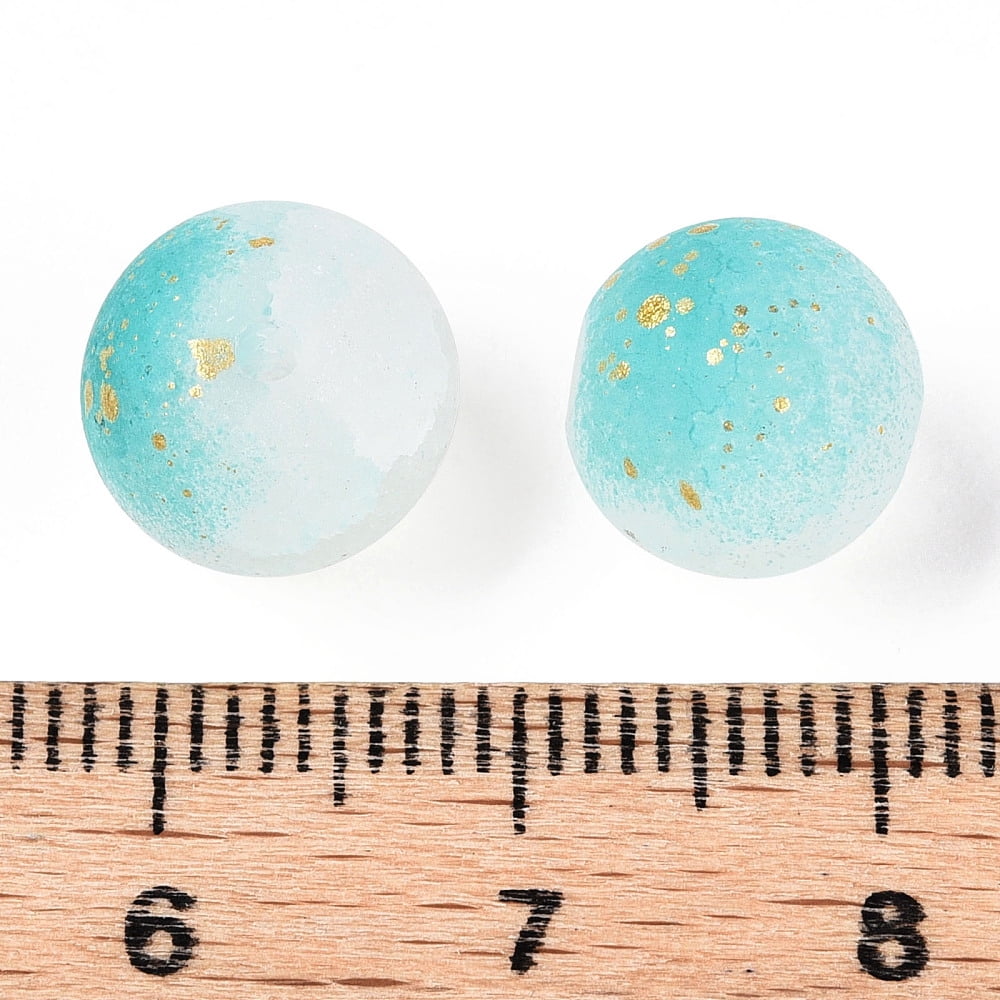 1000 g Frosted Baking Painted Crackle Glass Beads with Glitter Powder Two Tone Round Light Sea Green 10x9.5mm Hole: 1.8mm 780pcs/1000g