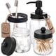 thumbnail image 1 of Juego de 4 accesorios de baño JanHm dispensador de jabón Mason Jar y 2 TARROS de boticario y soporte para cepillo de dientes baño rústico de granja organizador de tocador de encimera negro, 1 of 3
