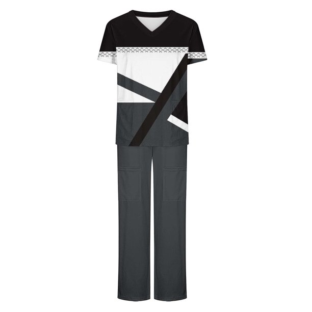 Camisetas de Manga Larga Mujeres Imprimir Manga Corta V-Cuello Superior Y Pantalones Largos Traje de Trabajo Conjunto, Nylon para Primavera Verano Casual
