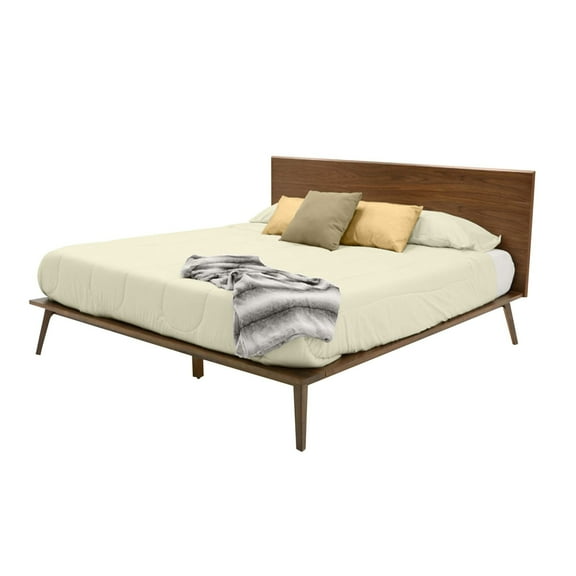 Cary King Size Platform Bed, Panel Headboard, Brown Walnut Veneer