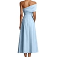 thumbnail image 7 of ClodeEU Women's Asymmetrical One Shoulder Short Sleeve Waist Cinched Swing Midi Dress ,Elegant Wedding Guest Cocktail Party Dress Sky Blue,Women's Plus L, 7 of 7