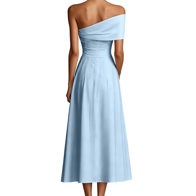 knee length cocktail dresses for juniors GrRotKP Summer Women, Knee-Length Satin Off Shoulder Homecoming Dress Short Prom Party Dress for Junior, Women's, Size: XL, Blue categorycode-SHT