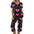 thumbnail image 3 of Kixjoy Valentines Capris Sets Women 2 Piece Outfits Sweatsuit Short Sleeve Lounge Summer Sweat Capris and Shirts Classic Plus Size Loose Fit Outfits for Women with Pockets, Hot Pink XL, 3 of 7