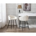 thumbnail image 3 of Guyou 26" Height Faux Fur Bar Stools Set of 2, Upholstered Counter Height Chairs with Petal Back and Metal Legs for Restaurant Kitchen Island Bar, White, 3 of 11